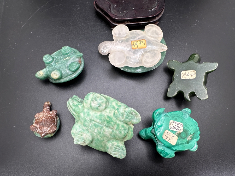 Six Carved Stone Turtle Figurines Jade Malachite 318g [Photo 17]