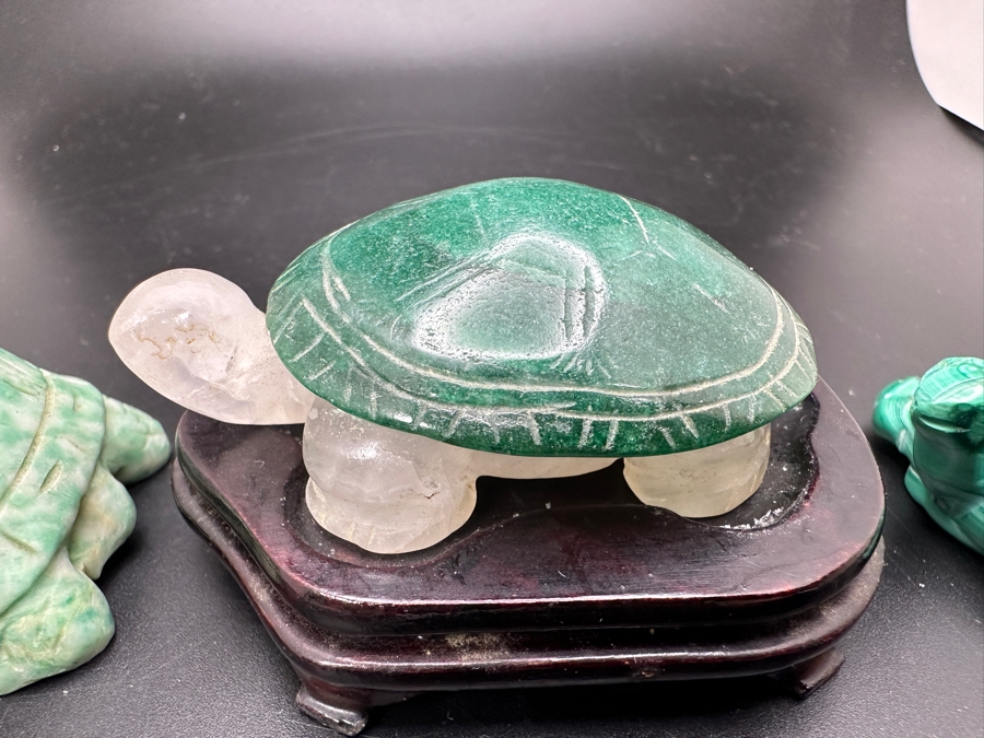 Six Carved Stone Turtle Figurines Jade Malachite 318g [Photo 14]
