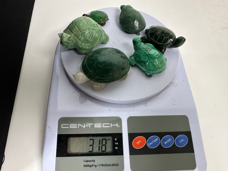 Six Carved Stone Turtle Figurines Jade Malachite 318g [Photo 24]