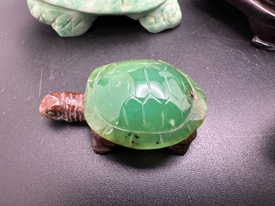 Six Carved Stone Turtle Figurines Jade Malachite 318g [Photo 7]