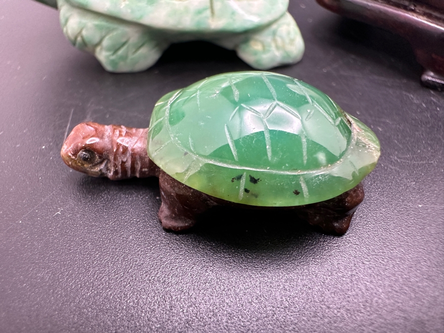 Six Carved Stone Turtle Figurines Jade Malachite 318g [Photo 9]