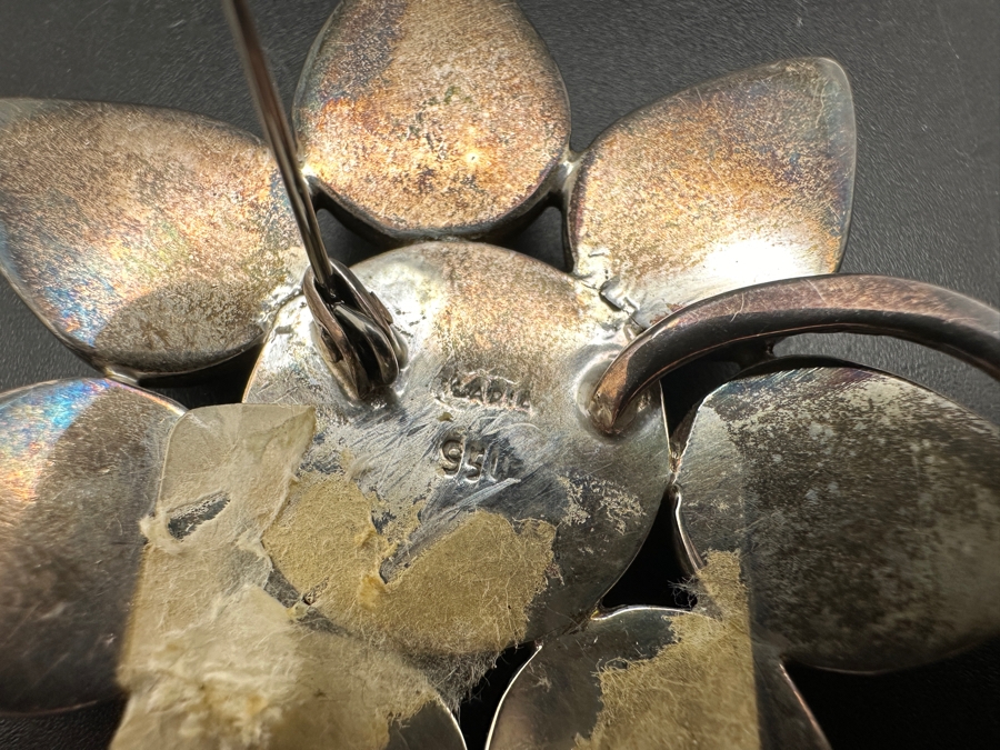 Vintage Signed Sterling Silver Brooch Pin Set With Various Cabochon Stones 47g [Photo 7]