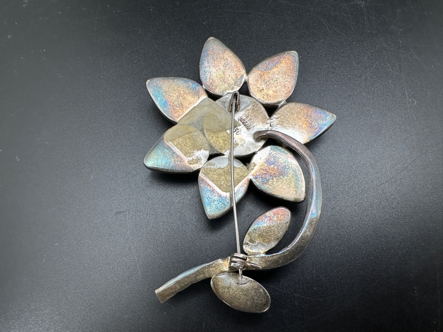 Vintage Signed Sterling Silver Brooch Pin Set With Various Cabochon Stones 47g [Photo 5]