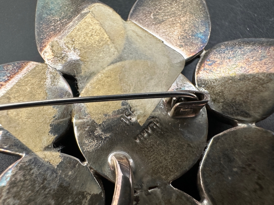 Vintage Signed Sterling Silver Brooch Pin Set With Various Cabochon Stones 47g [Photo 6]