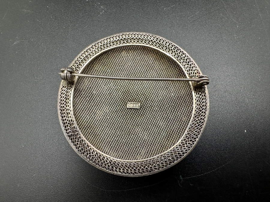 Vintage Filigree Silver Brooch Pin With Cabochon Turquoise 18g [Photo 6]