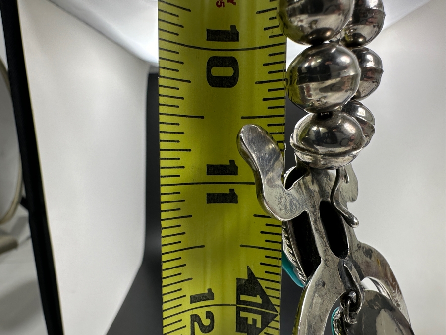 Vintage Sterling Silver 22' Necklace With Carved Turquoise Frog Sterling Silver Pendant 117g [Photo 8]