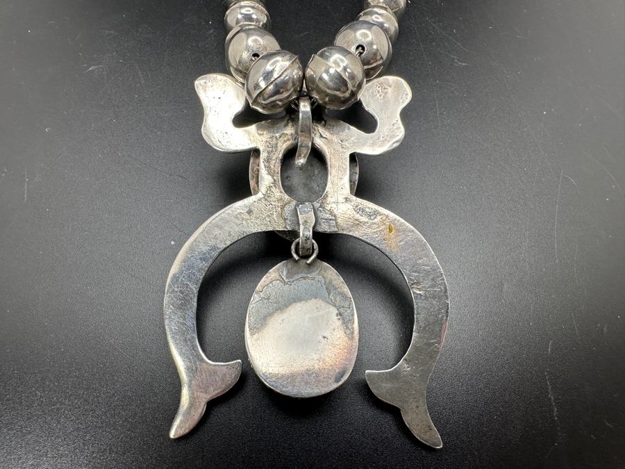 Vintage Sterling Silver 22' Necklace With Carved Turquoise Frog Sterling Silver Pendant 117g [Photo 7]