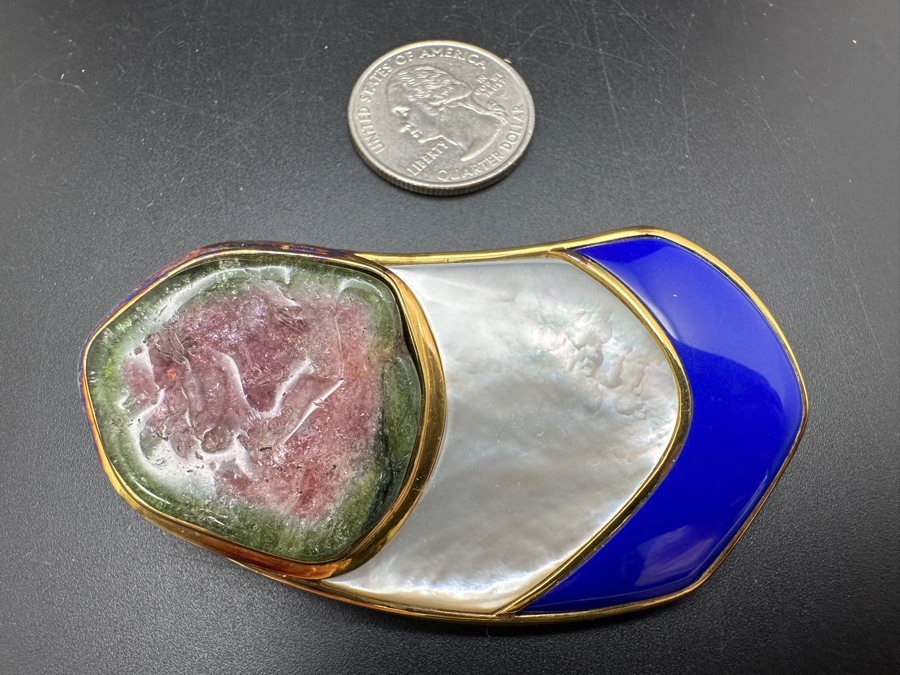 Vintage Sterling Silver Multi-Stone Pearl Brooch Pin Pendant 53g [Photo 4]