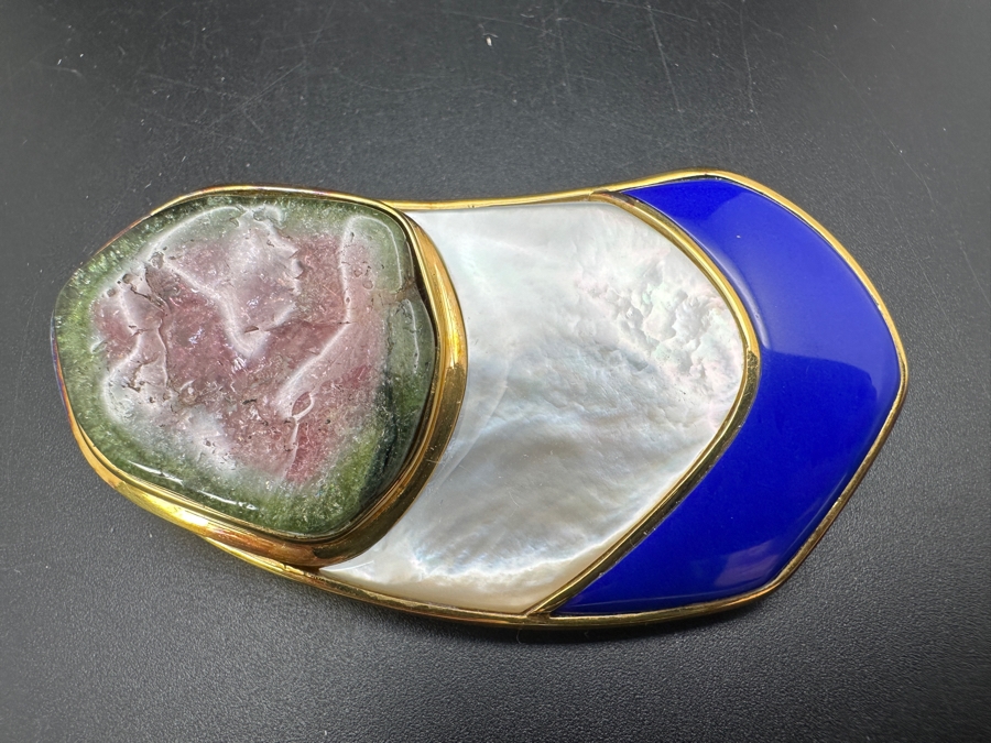 Vintage Sterling Silver Multi-Stone Pearl Brooch Pin Pendant 53g [Photo 2]