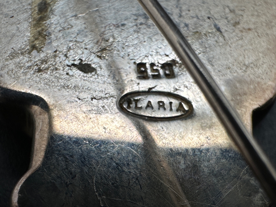 950 Silver Signed Carved Spondyllus Tumi Brooch Pin 28g [Photo 9]