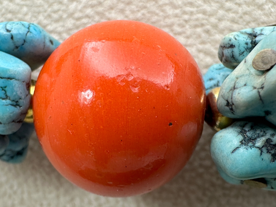 Vintage Turquoise Coral Beaded 15' Necklace With Silver Clasp [Photo 6]