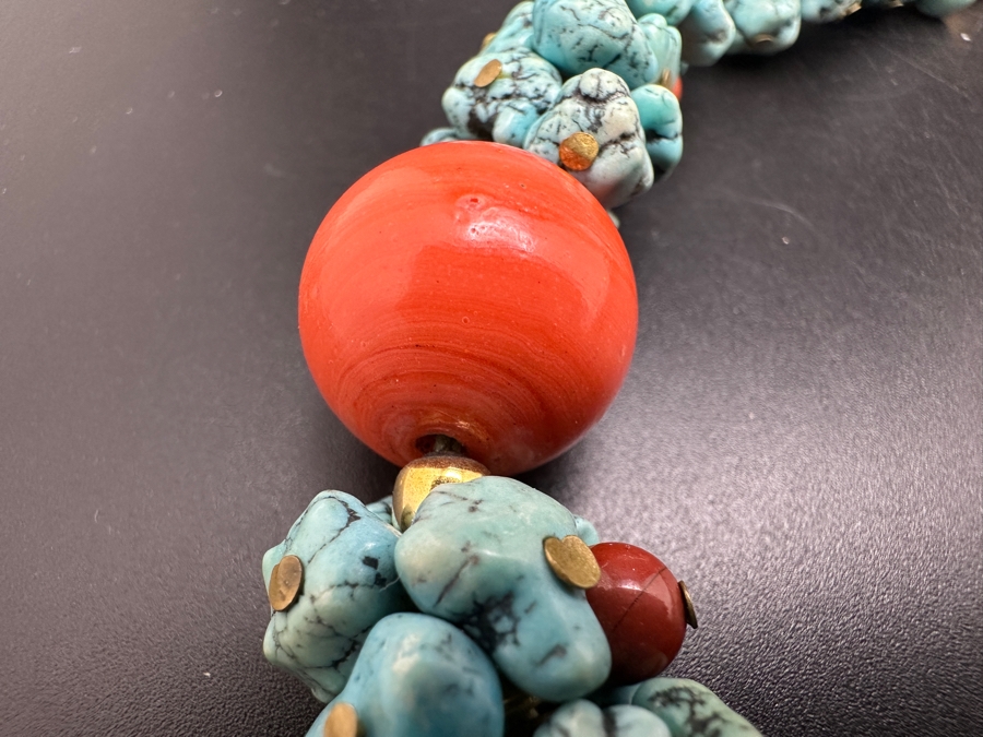 Vintage Turquoise Coral Beaded 15' Necklace With Silver Clasp [Photo 9]