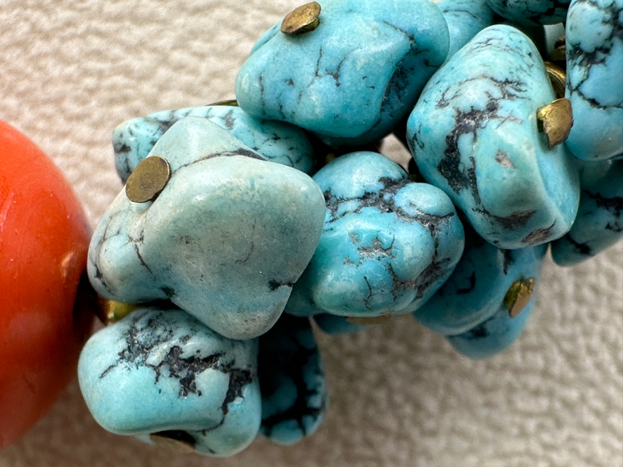 Vintage Turquoise Coral Beaded 15' Necklace With Silver Clasp [Photo 7]