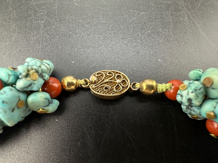 Vintage Turquoise Coral Beaded 15' Necklace With Silver Clasp [Photo 10]