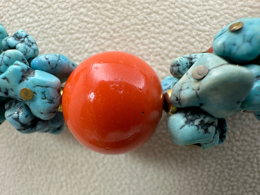 Vintage Turquoise Coral Beaded 15' Necklace With Silver Clasp [Photo 5]