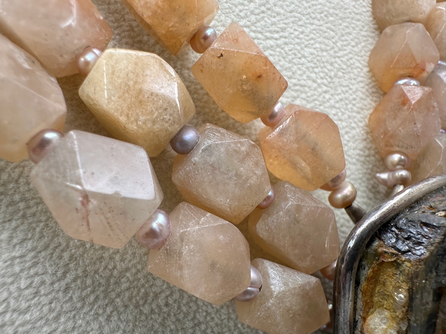 Statement Multi-Strand Stone Bead Necklace With Pearl Spacers And Large Pendant 224g [Photo 5]