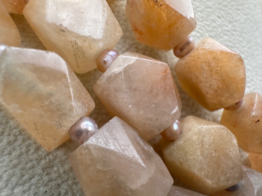 Statement Multi-Strand Stone Bead Necklace With Pearl Spacers And Large Pendant 224g [Photo 7]