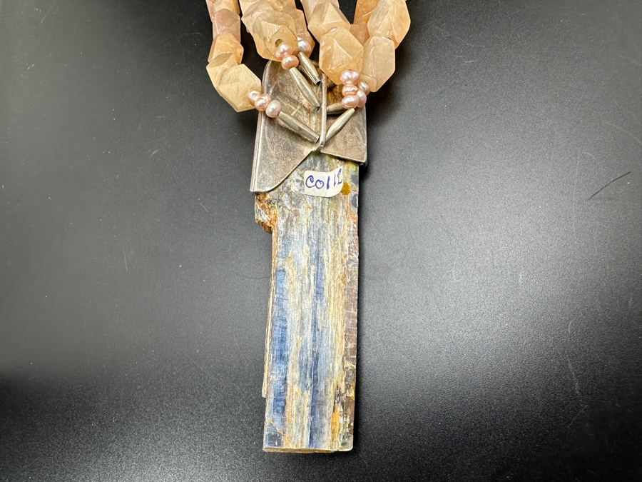 Statement Multi-Strand Stone Bead Necklace With Pearl Spacers And Large Pendant 224g [Photo 11]