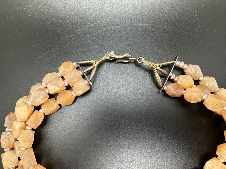 Statement Multi-Strand Stone Bead Necklace With Pearl Spacers And Large Pendant 224g [Photo 8]