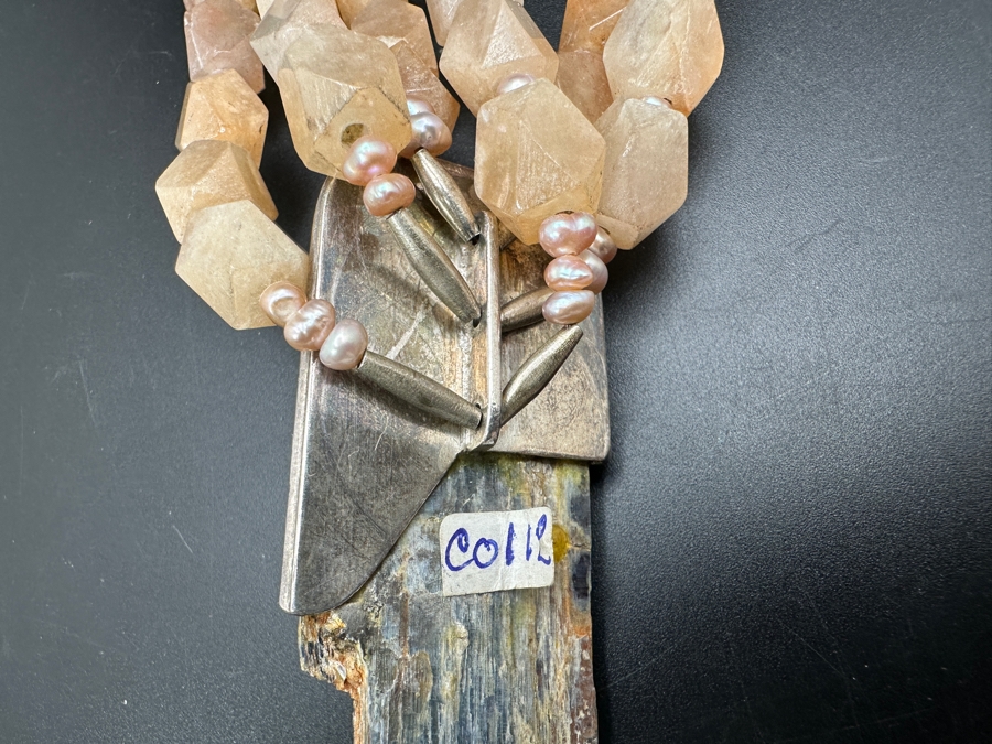 Statement Multi-Strand Stone Bead Necklace With Pearl Spacers And Large Pendant 224g [Photo 12]