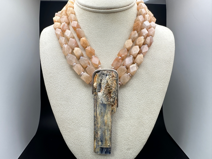 Statement Multi-Strand Stone Bead Necklace With Pearl Spacers And Large Pendant 224g [Photo 2]