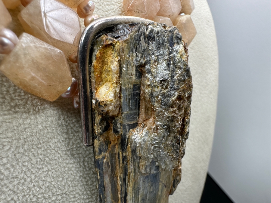 Statement Multi-Strand Stone Bead Necklace With Pearl Spacers And Large Pendant 224g [Photo 4]