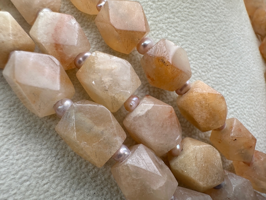 Statement Multi-Strand Stone Bead Necklace With Pearl Spacers And Large Pendant 224g [Photo 6]