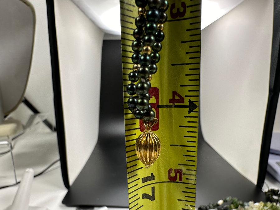 3-Strand 14K Gold Beads And Pearl 16' Necklace With 14K Gold Clasp 18g [Photo 9]