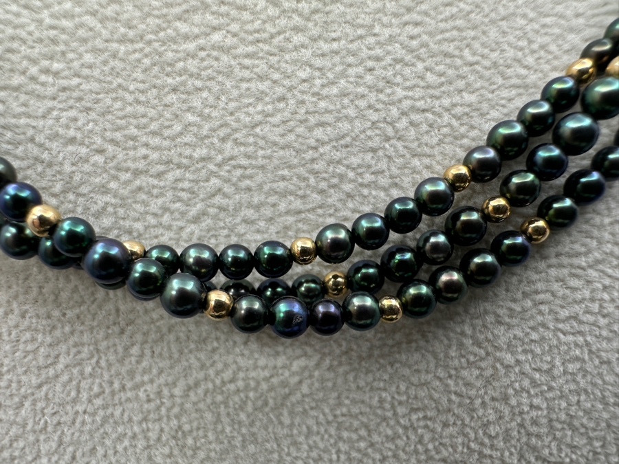 3-Strand 14K Gold Beads And Pearl 16' Necklace With 14K Gold Clasp 18g [Photo 2]