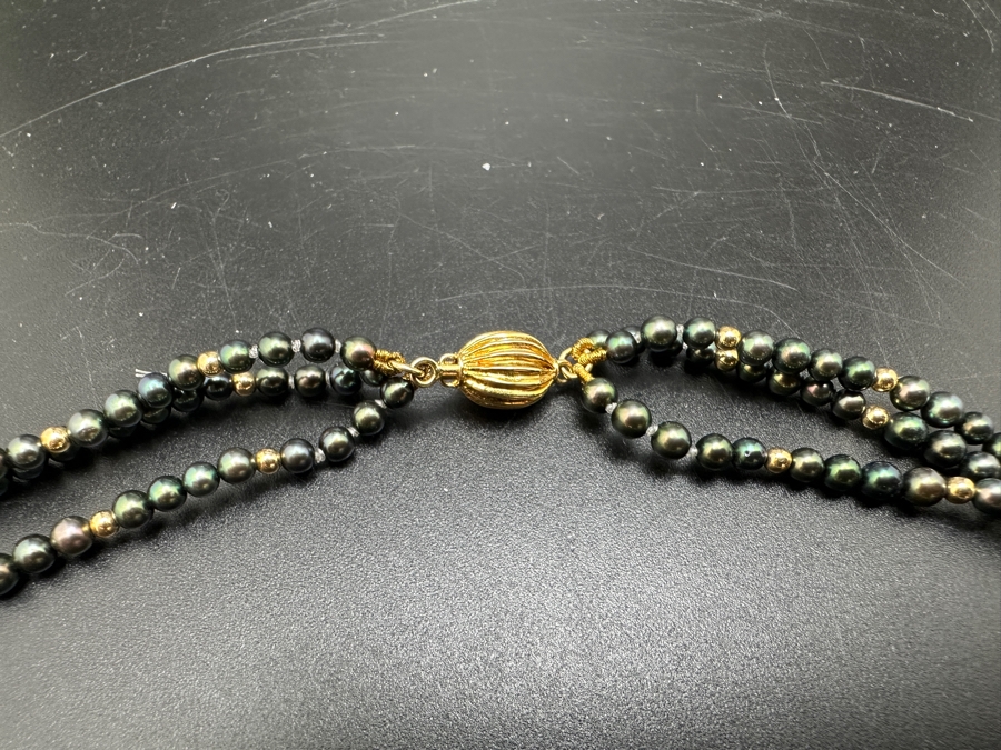 3-Strand 14K Gold Beads And Pearl 16' Necklace With 14K Gold Clasp 18g [Photo 6]