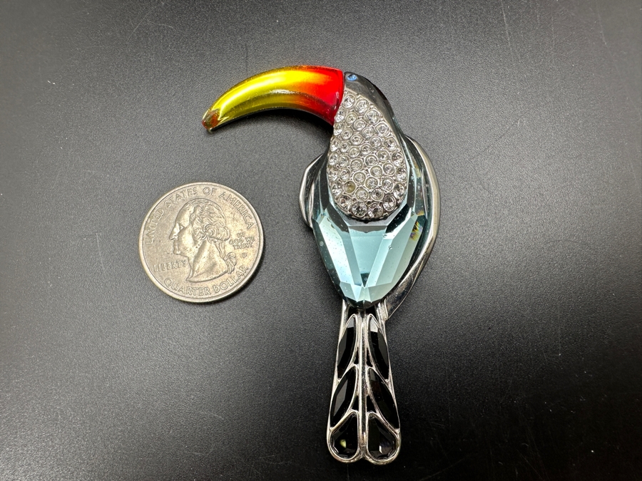 Sterling Silver Swarovski Crystal Paradise Birds Belyaka Toucan Pin Brooch 3H 32g [Photo 3]