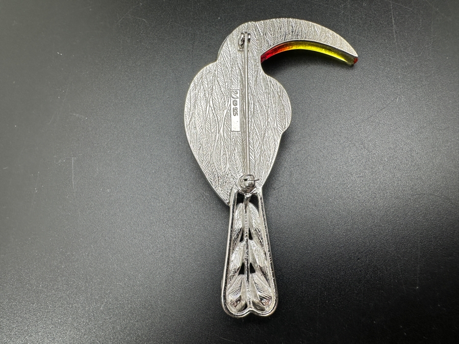Sterling Silver Swarovski Crystal Paradise Birds Belyaka Toucan Pin Brooch 3H 32g [Photo 5]