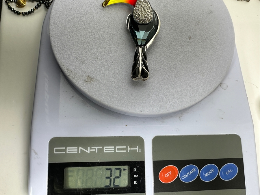 Sterling Silver Swarovski Crystal Paradise Birds Belyaka Toucan Pin Brooch 3H 32g [Photo 8]