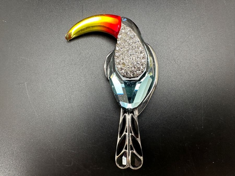 Sterling Silver Swarovski Crystal Paradise Birds Belyaka Toucan Pin Brooch 3H 32g [Photo 2]