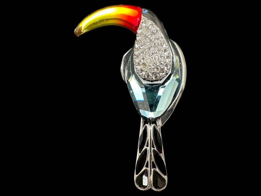 Sterling Silver Swarovski Crystal Paradise Birds Belyaka Toucan Pin Brooch 3H 32g [Photo 1]