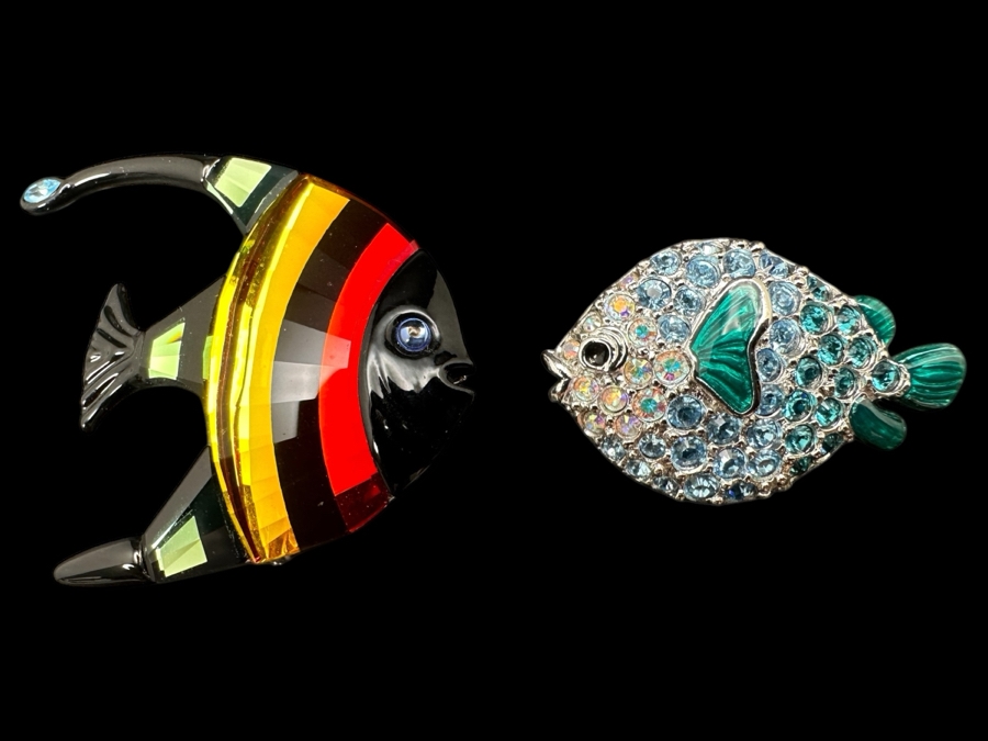 Pair Of Swarovski Crystal Pins Brooches [Photo 1]