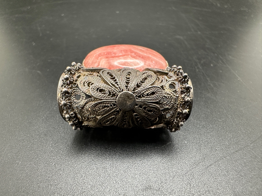 Vintage Filigree Sterling Silver Cabachon Rhodochrosite Pendant 15g [Photo 5]