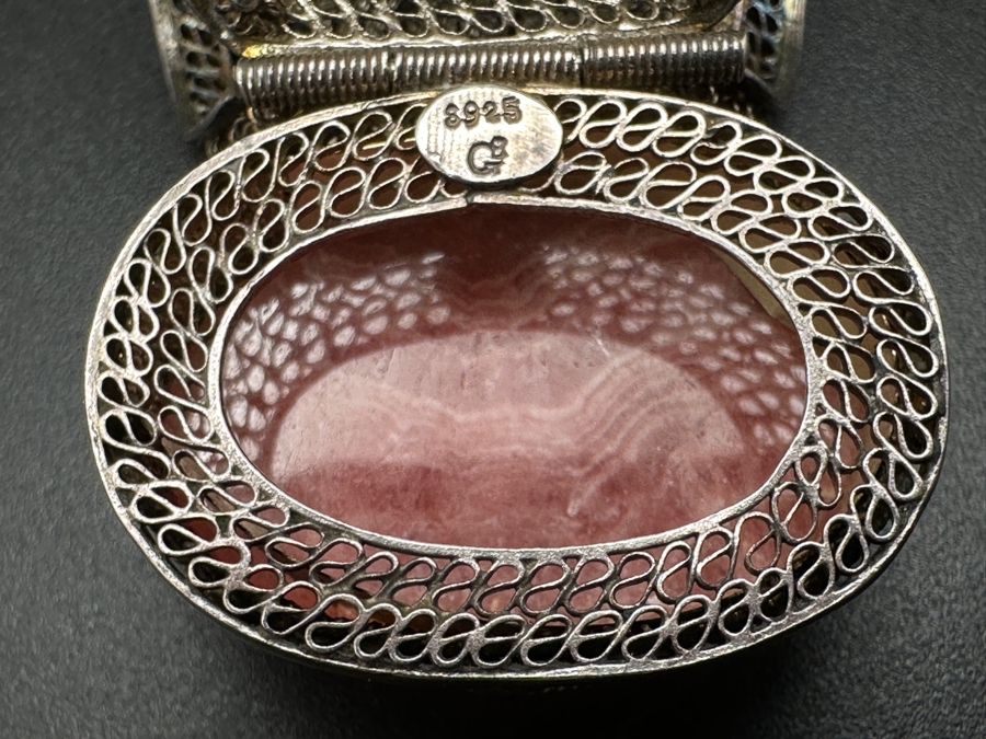 Vintage Filigree Sterling Silver Cabachon Rhodochrosite Pendant 15g [Photo 10]