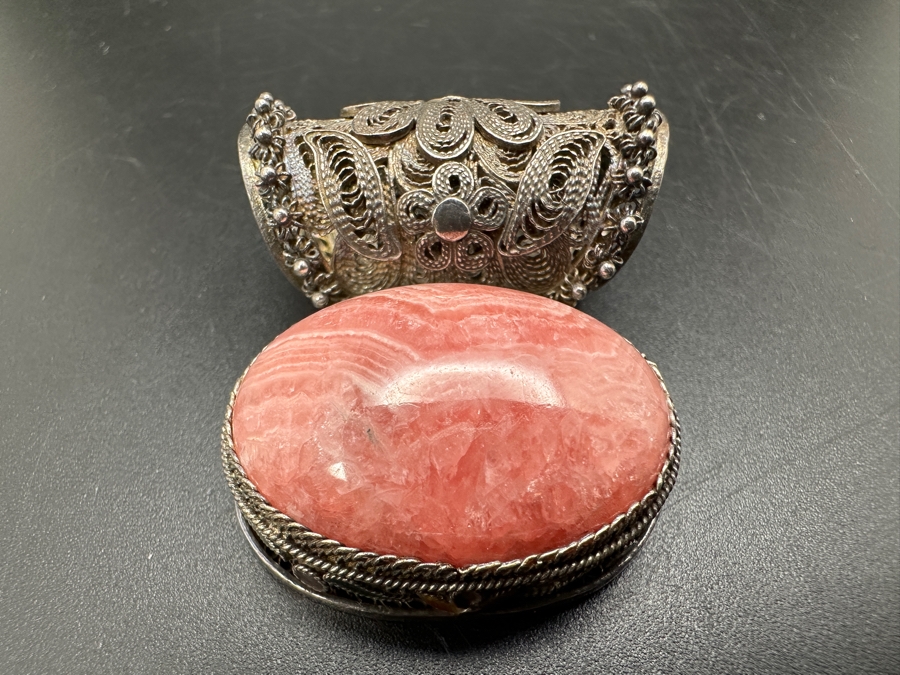 Vintage Filigree Sterling Silver Cabachon Rhodochrosite Pendant 15g [Photo 3]