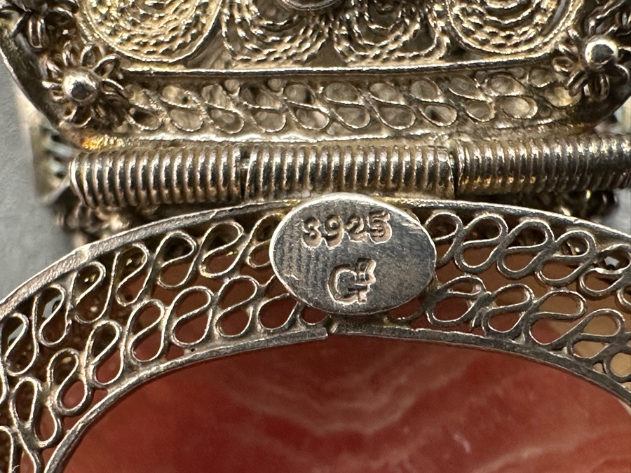 Vintage Filigree Sterling Silver Cabachon Rhodochrosite Pendant 15g [Photo 9]