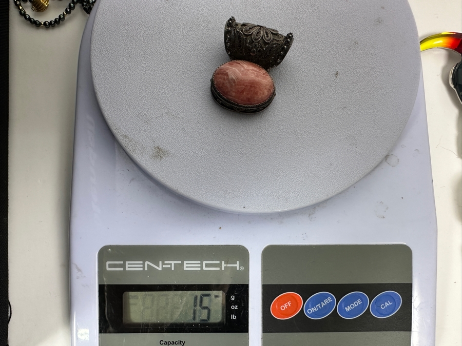 Vintage Filigree Sterling Silver Cabachon Rhodochrosite Pendant 15g [Photo 12]