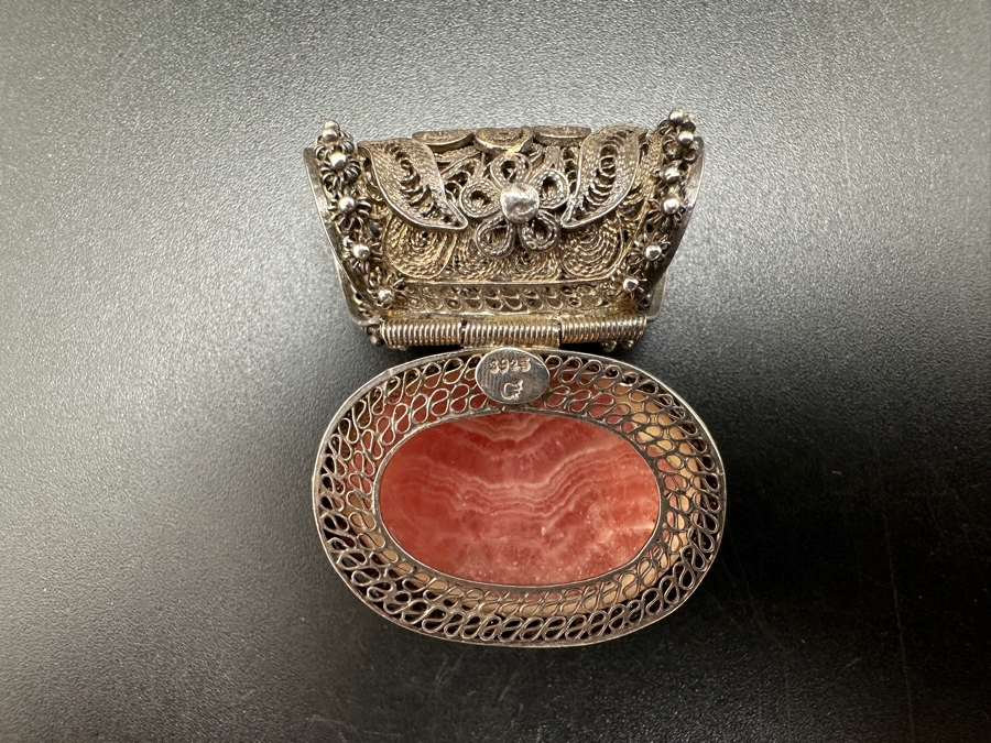 Vintage Filigree Sterling Silver Cabachon Rhodochrosite Pendant 15g [Photo 6]