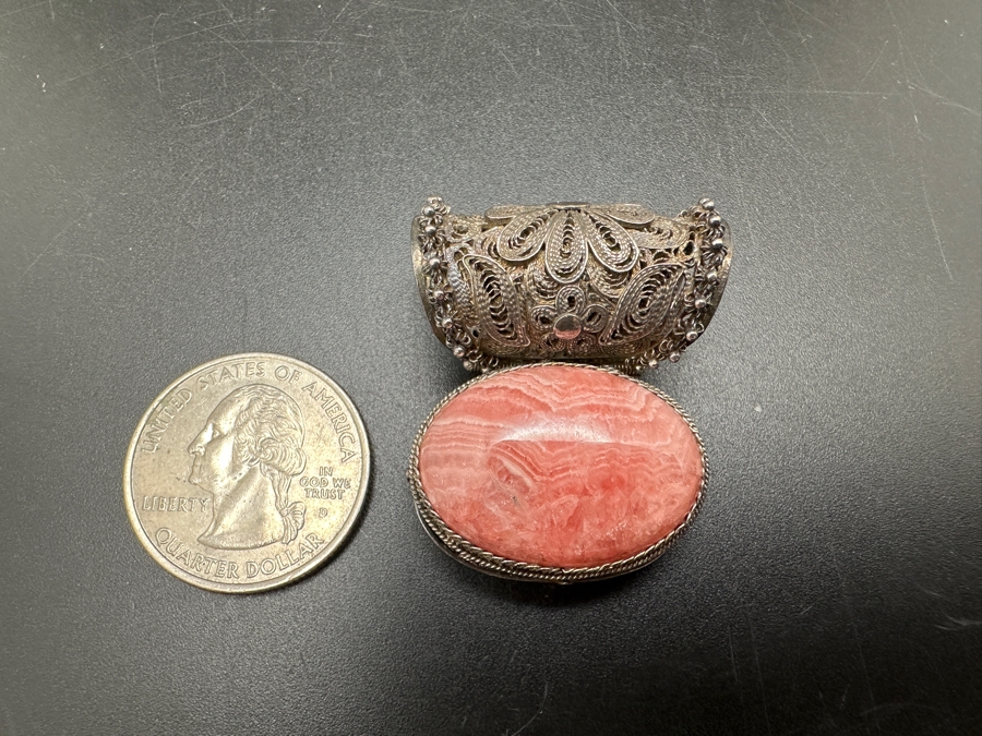 Vintage Filigree Sterling Silver Cabachon Rhodochrosite Pendant 15g [Photo 11]