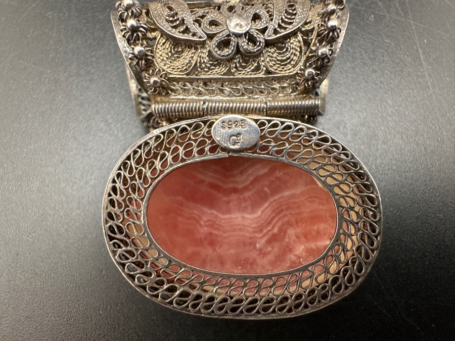 Vintage Filigree Sterling Silver Cabachon Rhodochrosite Pendant 15g [Photo 7]