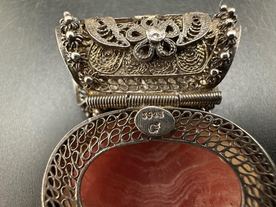 Vintage Filigree Sterling Silver Cabachon Rhodochrosite Pendant 15g [Photo 8]