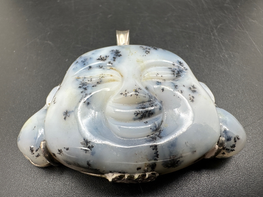 Vintage Chinese Carved Dendritic Agate Buddha Pendant 34g [Photo 3]