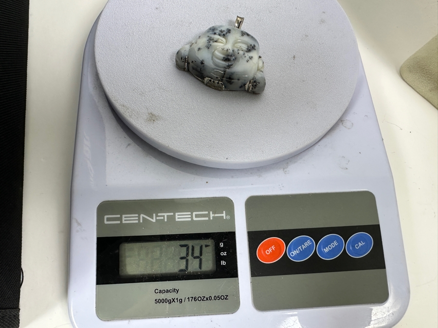 Vintage Chinese Carved Dendritic Agate Buddha Pendant 34g [Photo 5]