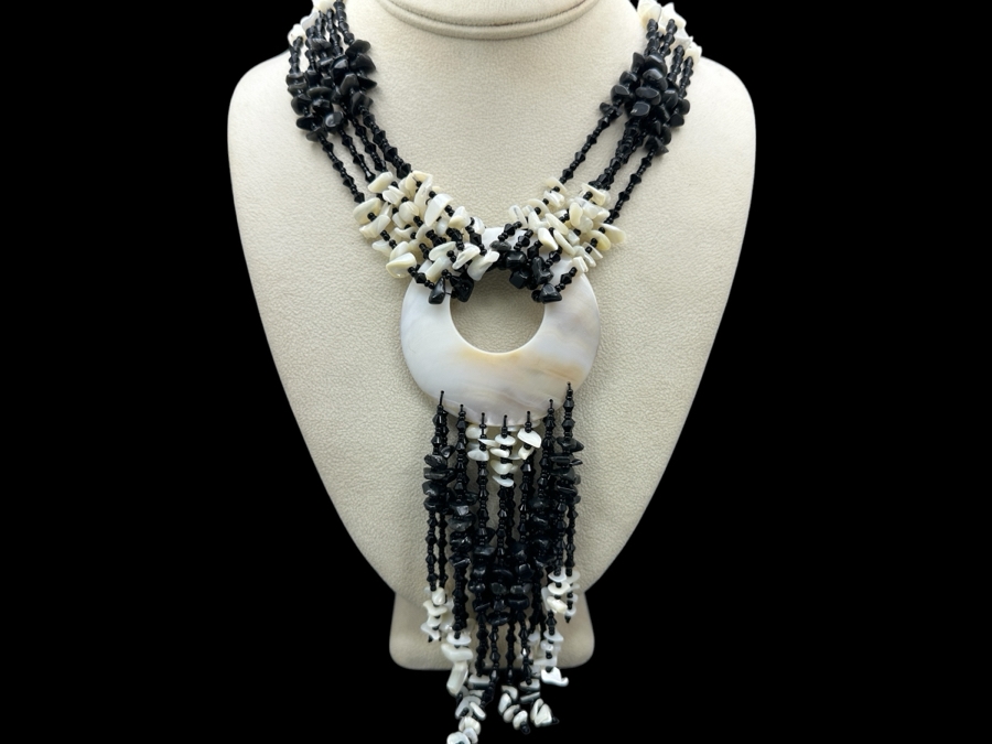 18' Statement Shell Pendant Necklace With Various Black Stones And Shells [Photo 1]