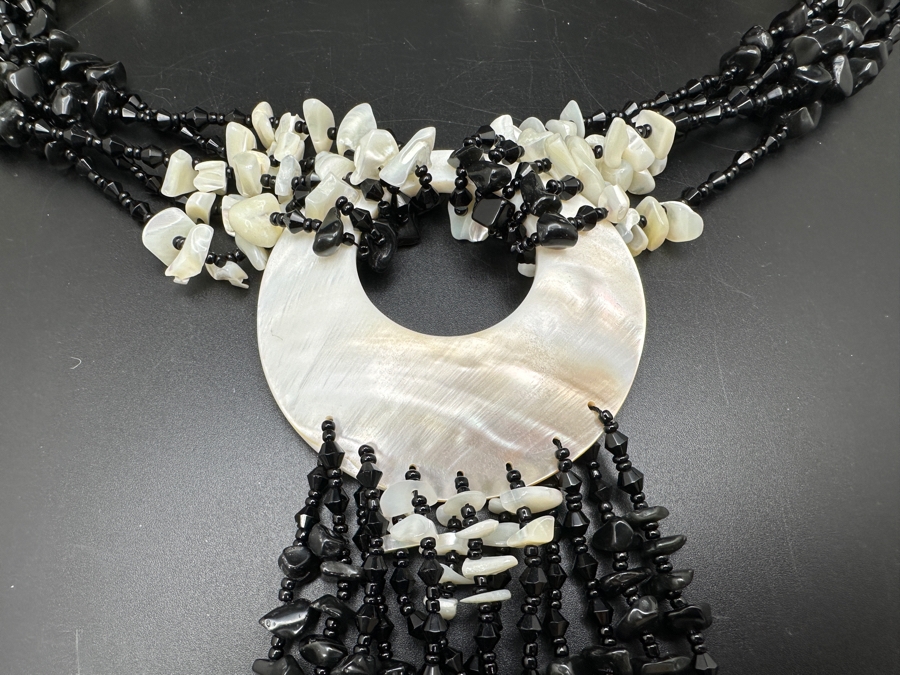 18' Statement Shell Pendant Necklace With Various Black Stones And Shells [Photo 8]