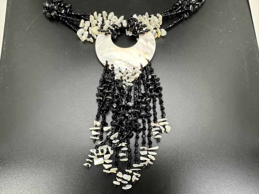 18' Statement Shell Pendant Necklace With Various Black Stones And Shells [Photo 7]